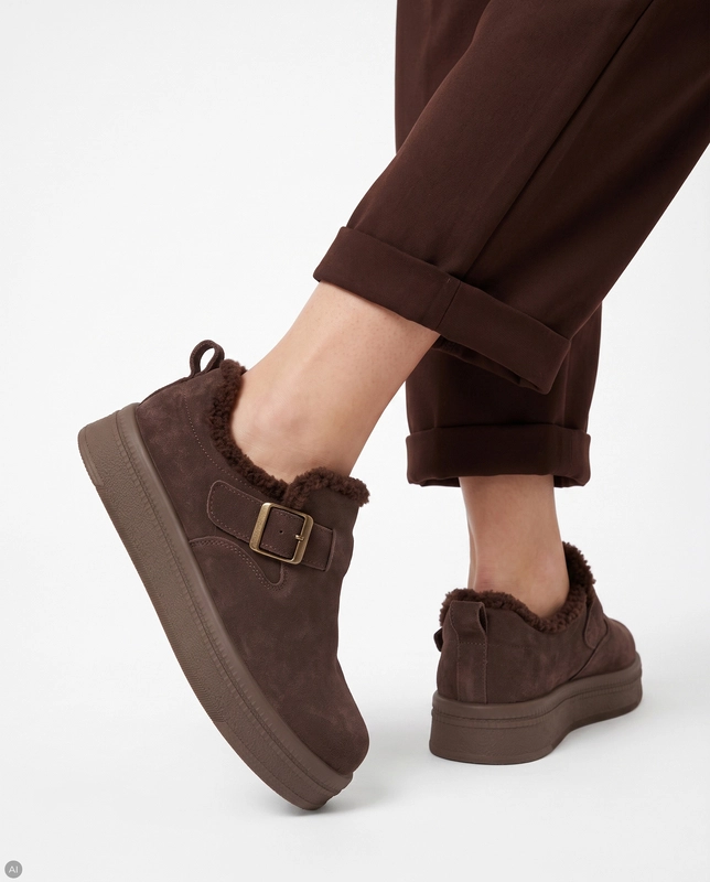 Filippo Warm Suede Slip-On Platform Shoes Brown DP7946-26-D-BR