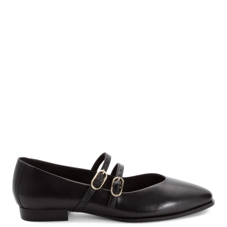 Marco Tozzi Leather Mary Jane Flats Double Strap Black 2-22107-46001BLK