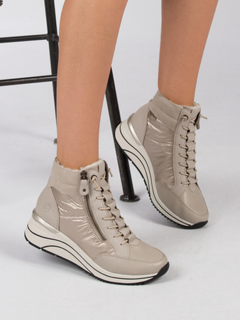 Remonte Botki damskie ocieplane Beige Combi beżowe