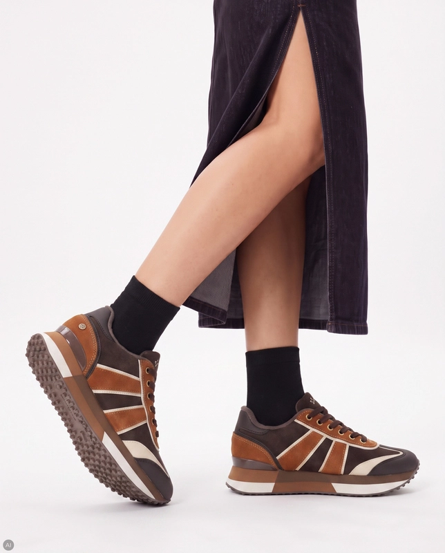 Maciejka Brązowe Skórzane Sneakersy Damskie Na Platformie Pomarańczowe M7356-02/00-7 HTML