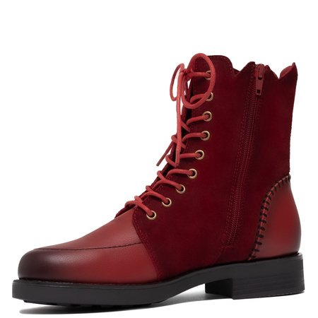 Maciejka Leather Lace-Up Ankle Boots Flat Heel Red A7155-08/00-7