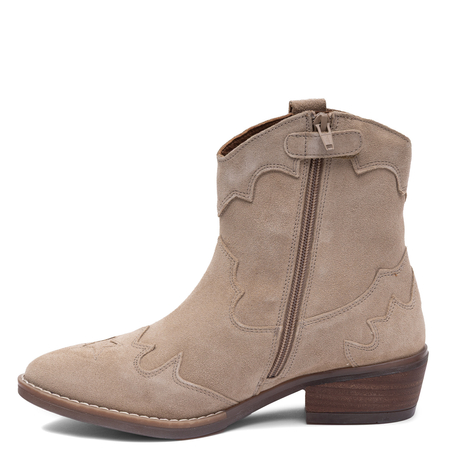 Tommy Hilfiger Suede Cowboy Ankle Boots With Block Heel Beige T3A5-35196-TP