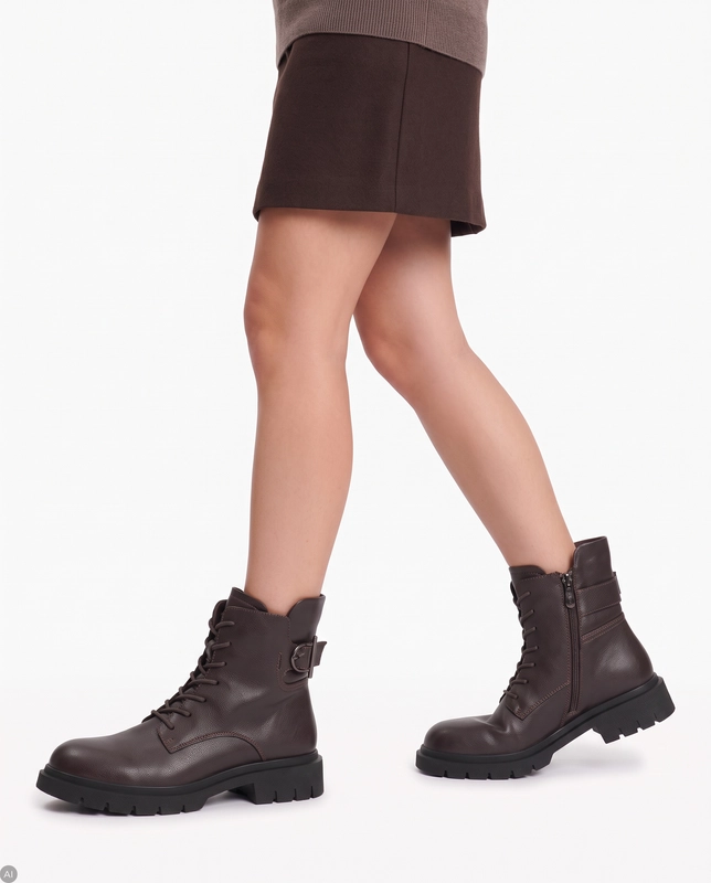 Filippo Women's Leather Insulated Ankle Boots with Zip and Lace-Up Brown DBT8018-26-D-BR