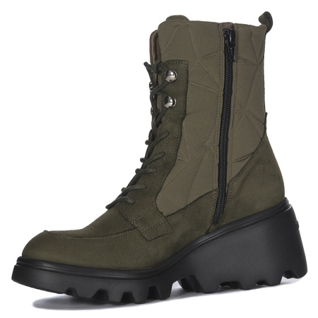 Wonders Botki damskie skórzane na platformie Alga Khaki