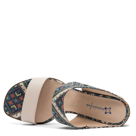Maciejka Leather Patterned Mules Block Heel Beige-Navy K7522-04/00-1
