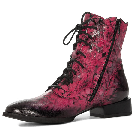 Maciejka Leather Lace-Up Ankle Boots Low Heel Pink 06391-23/00-1