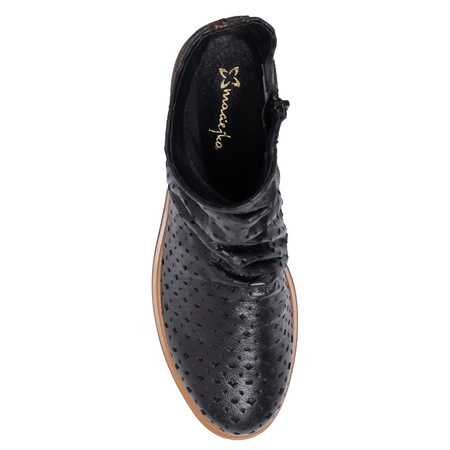 Maciejka Leather Embossed Ruched Ankle Boots Side-Zip Black 05922-01/00-5