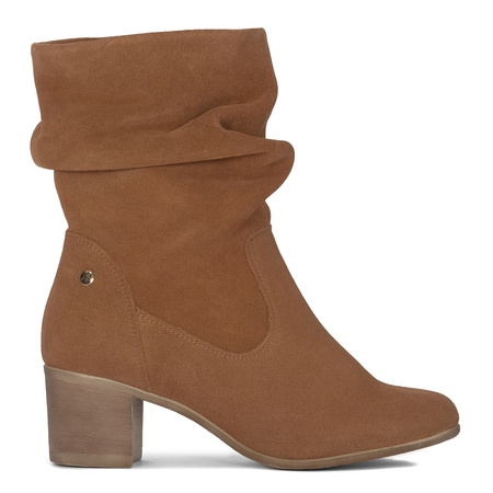 Maciejka Botki Damskie Skórzane Welurowe Rude
