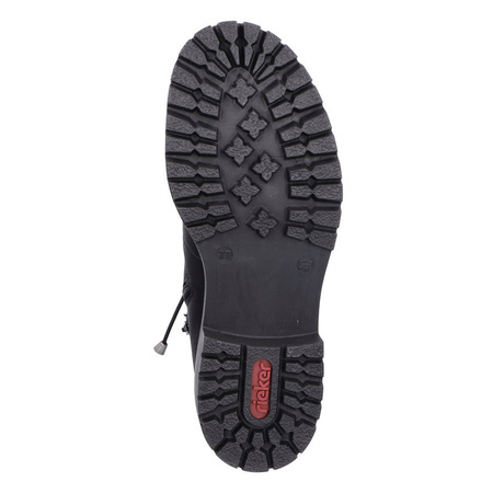 Rieker Ocieplane Trzewiki Damskie Sznurowane Z Zamkiem Czarne 72653-00-BLACK