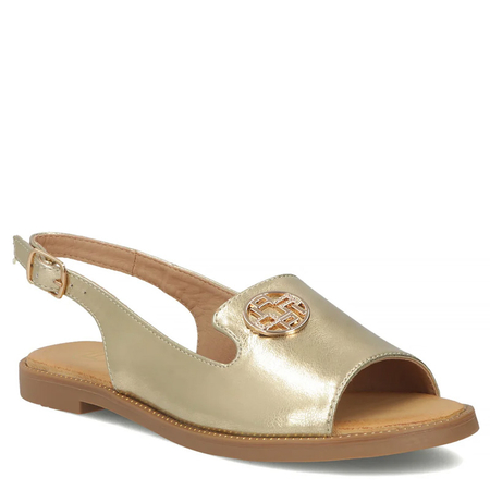 Filippo Gold Leather Sandals With Decorative Plate Flat DS3666-26-GO