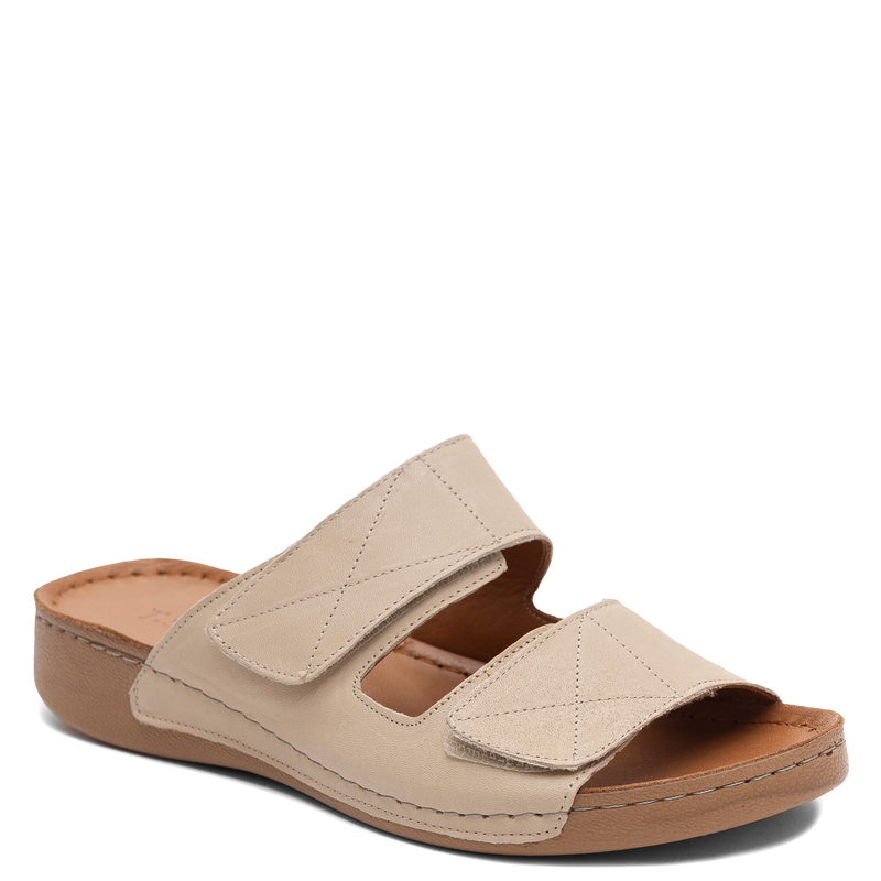 T.Sokolski Leather Velcro Slides Beige MET-350-3738
