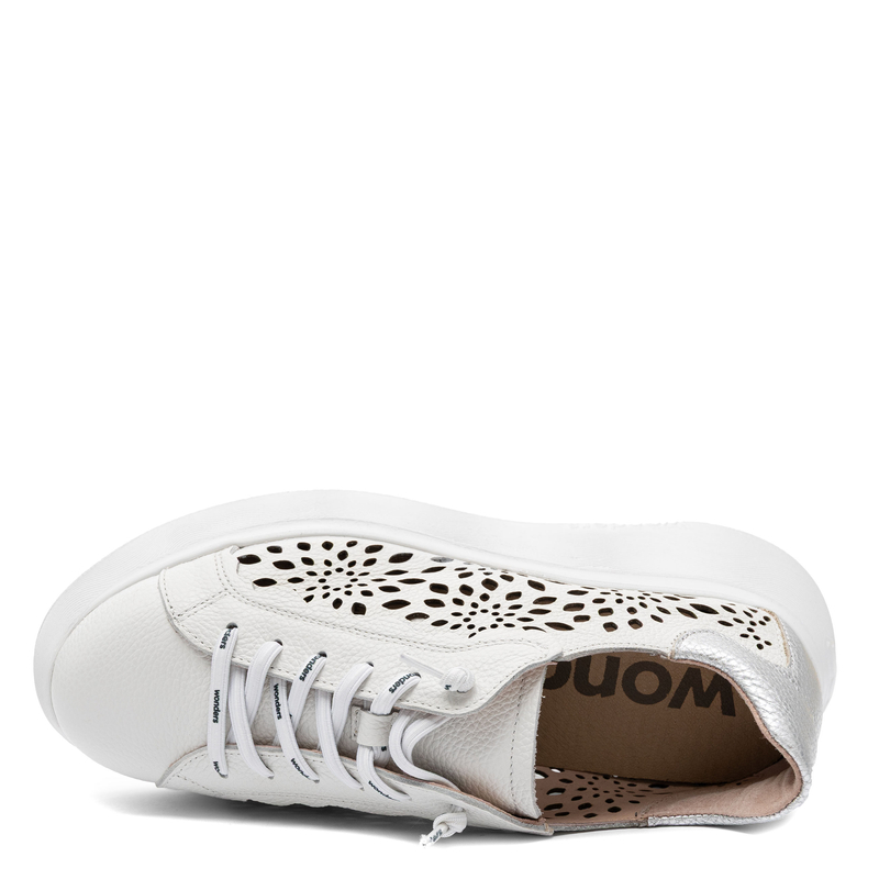 Wonders Leather Laser-Cut Platform Sneakers Women White-Silver A-3641-OFF-PLATA