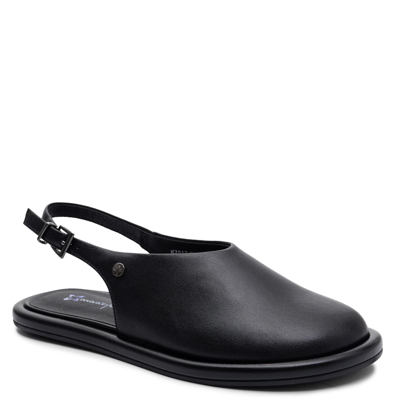 Maciejka Leather Slingback Flats Adjustable Buckle Black K7513-01/00-1