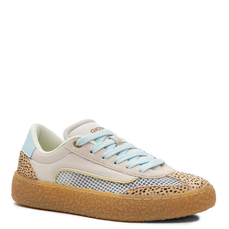 Gioseppo Leather Sneakers With Mesh Panel And Cushioned Gum Platform Beige & Baby Blue 78727-COZAD-BEIGE