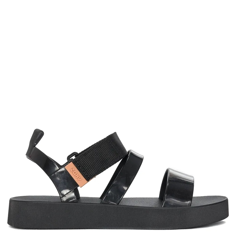 Zaxy Sandały damskie na rzepy Mood Sand Flatform Ad Black Czarne