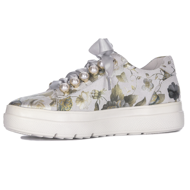 Maciejka Leather Floral Platform Sneakers in Ash Grey N6482-38/00-1