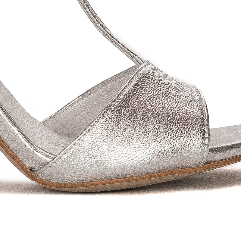 Maciejka Leather T-Bar Sandals Stiletto Heel Buckle Silver 2755J-35/00-1