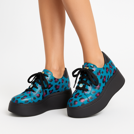 Maciejka Sneakers Platform Leather Low-Top Blue 6191W-01/00-8