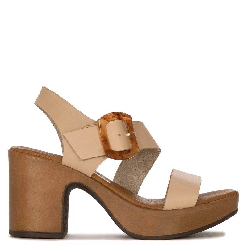 Maciejka Leather High Block Heel Sandals with Tortoiseshell Buckle, Beige L5245-04-00-0