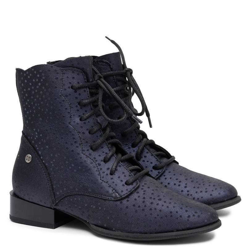 Maciejka Genuine Leather Lace-Up Ankle Boots Flat Heel Navy Blue 6391W-06/00-1