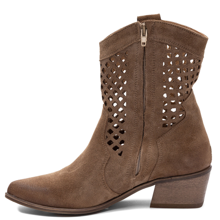 Maciejka Leather Openwork Pointed Toe Ankle Boots Brown Tofii 1734-TOFI-WEL