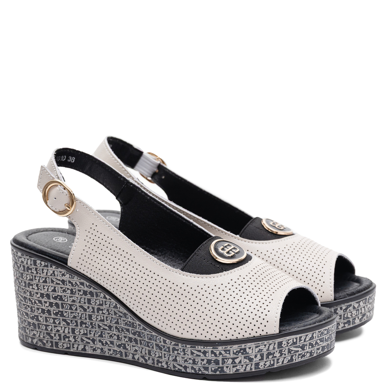 S.Barski LR61-7010-BEIGE Sandały na Koturnie Ażurowe Beżowe LR61-7010-BEIGE