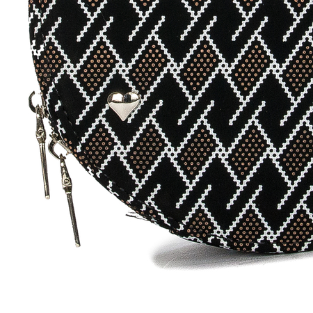 GOE Women's small round messenger bag Black Black + pattern