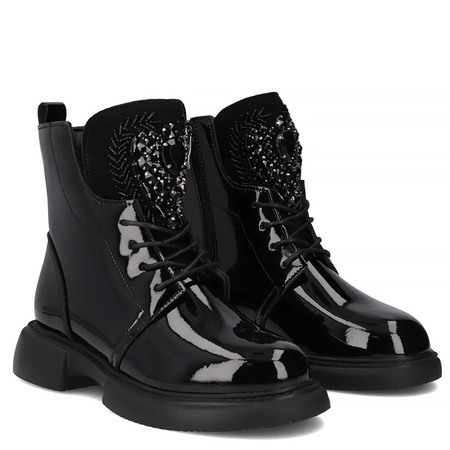 Filippo Patent Leather Ankle Boots Zip & Lace Black DBT6568-25-BK