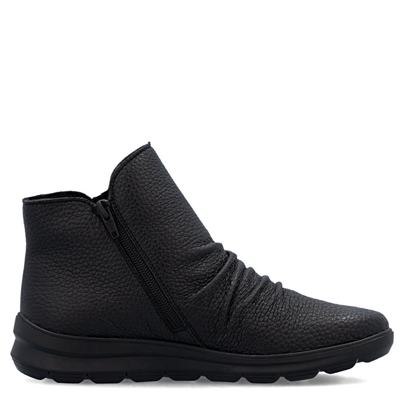 Rieker Ankle Boots Double-Zip Women’s Flat Heel Black Z0056-00-BLACK