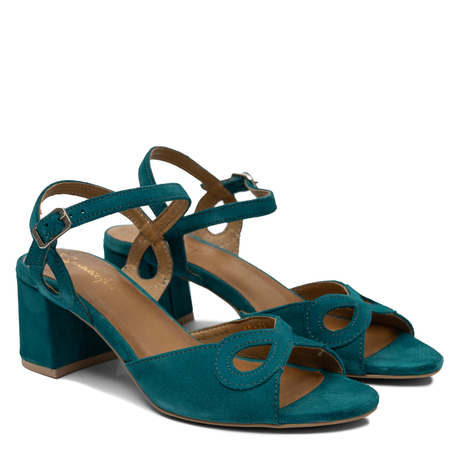 Maciejka Fashion Suede Block Heel Sandals Cut-Out Turquoise 07560-02/00-1