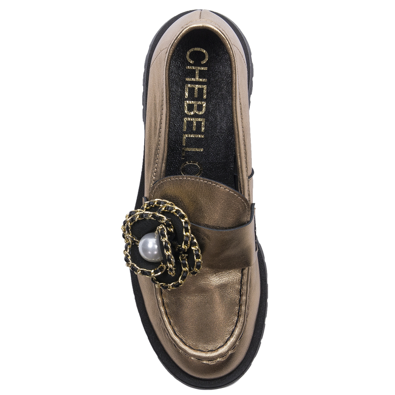 Chebello Women's leather platform gold moccasins