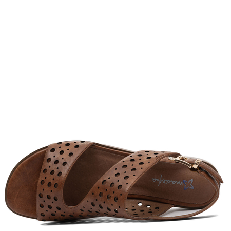 Maciejka Leather Perforated Flat Sandals With Adjustable Strap Brown K7464-29/00-1