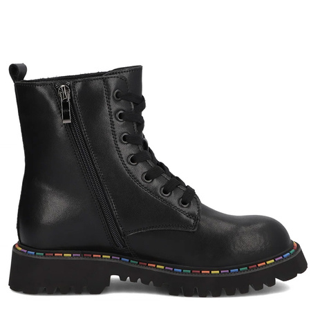 Filippo Leather Lace-Up Ankle Boots With Rainbow Piping Black DBT7428-25-BK