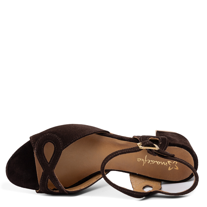 Maciejka Elegant Suede Block Heel Sandals Cut-Out Brown 07560-02/00-1