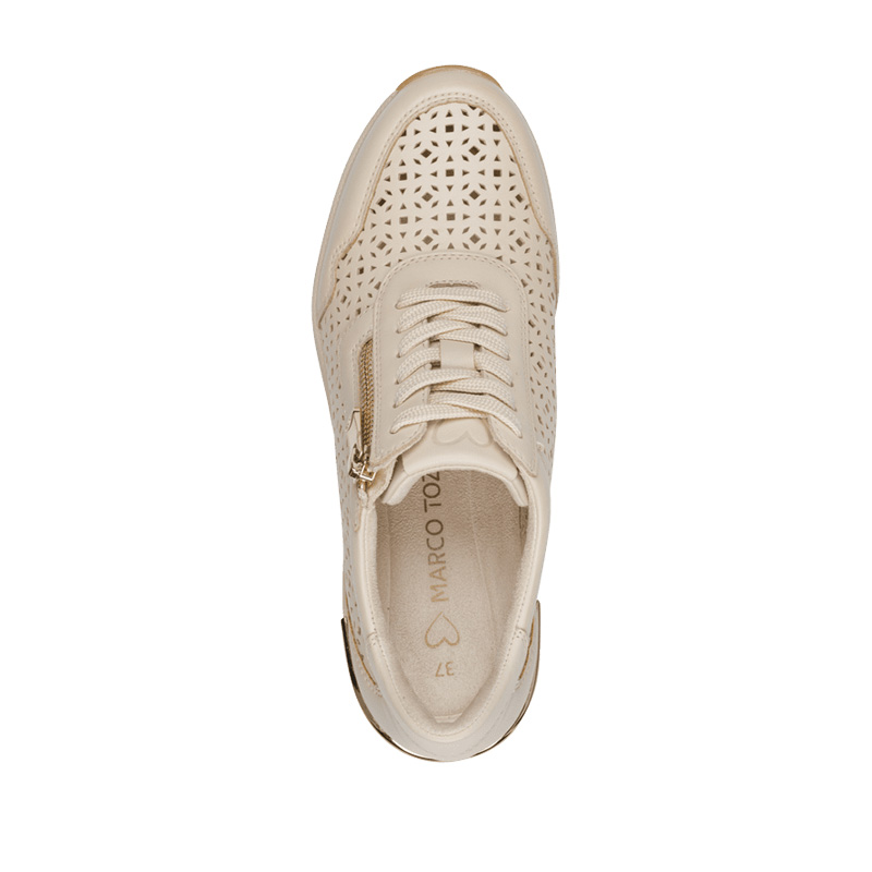 Marco Tozzi Skórzane Ażurowe Sneakersy na Koturnie Cream 2-23501-4440DCRE