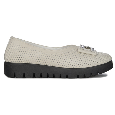 Filippo Półbuty damskie skórzane na platformie ażurowe beżowe