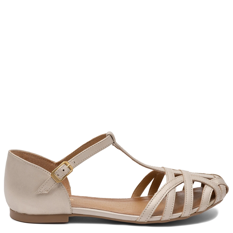 Maciejka Comfortable Leather Flat T Bar Sandals Gold 07547-41/00-1