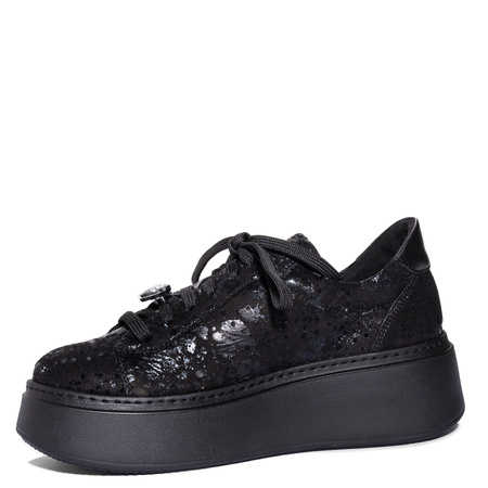 Maciejka Leather Platform Sneakers Jeweled Detail Black 6191W-02/00-8