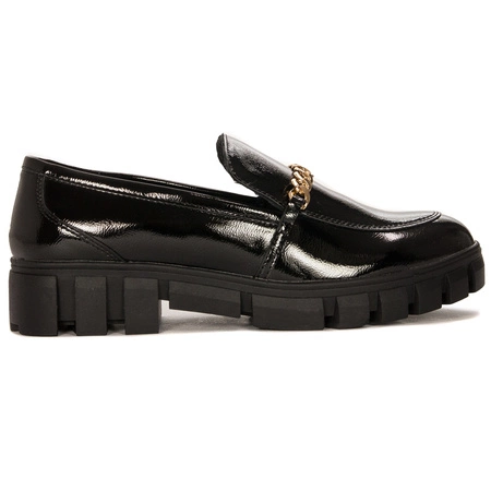 Sergio Leone Mokasyny damskie półbuty na platformie Czarny Lakier