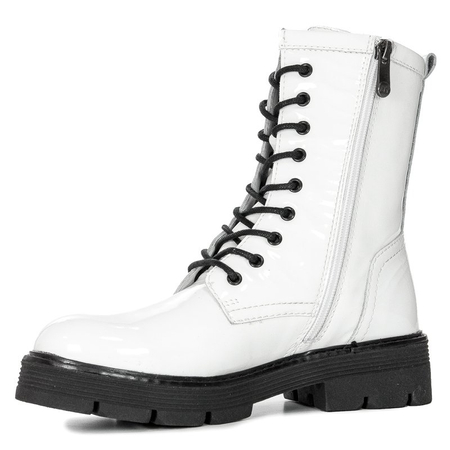 Botki Marco Tozzi 2-25286-27 190 White Pat.Comb skórzane lakierowane Białe