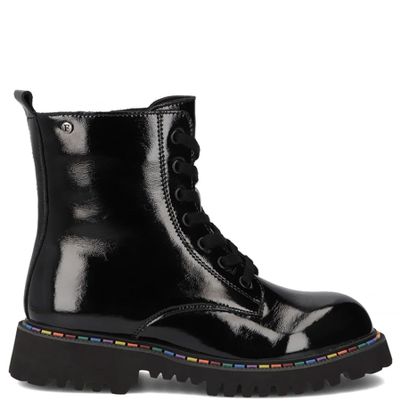 Filippo Patent Leather Women's Ankle Boots with Rainbow Trim Black DBT7428-26-BK-L