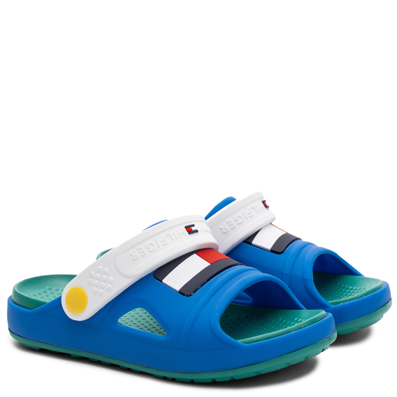 Tommy Hilfiger Dziecięce Wygodne Klapki Basenowe Niebieskie T3XF-34401-BL-WH