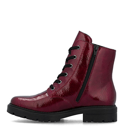Rieker Patent Lace-Up Ankle Boots Warm Lining Burgundy Z2841-33-RED
