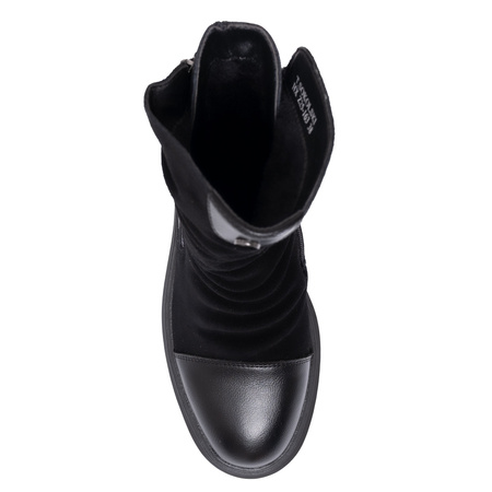 T. Sokolski Leather-Suede Ruched Ankle Boots Lug Sole Black HX-Z25-163-BLK