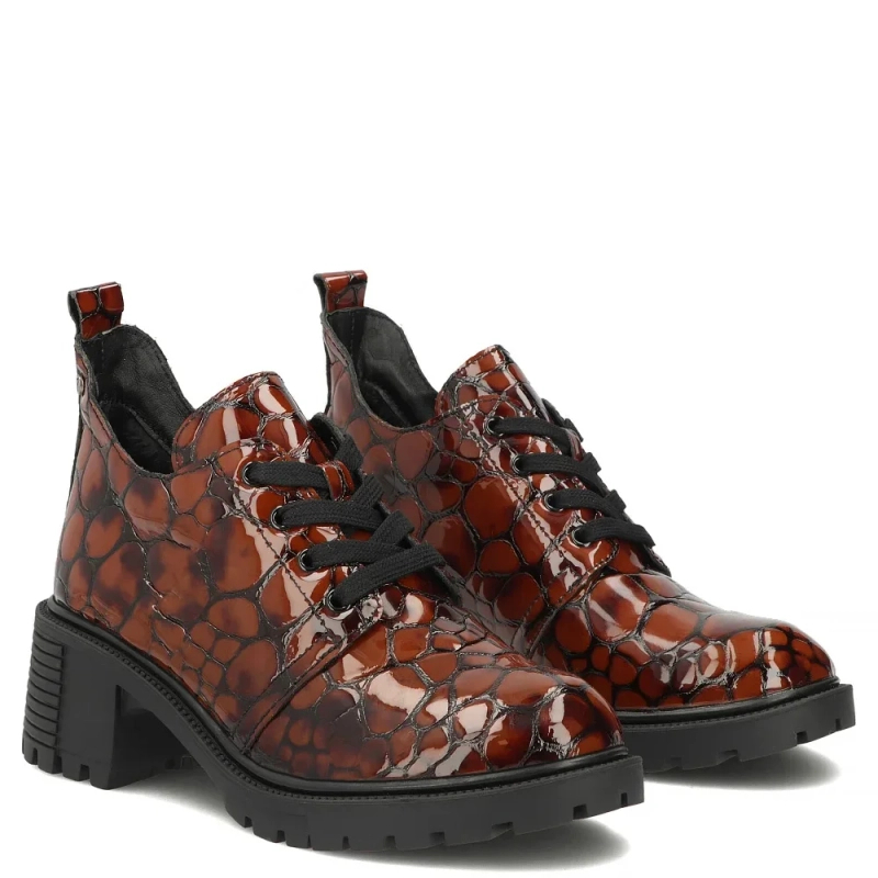 Filippo Leather Insulated Shoes Snake Print Brown DBT7972-26-BR
