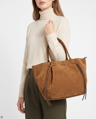 Guess Sestri Classic Women's Tote Bag Large A4 Suede Cognac Brown HWSG2237230-COGNAC