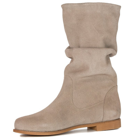 Maciejka Velour Slip-On Knee-High Boots Beige 05057-04/00-6