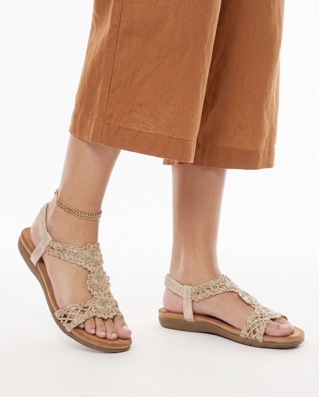 Artiker 56C1281-GOLD Gold Openwork Braided Sandals With Elastic Strap 56C1281-GOLD