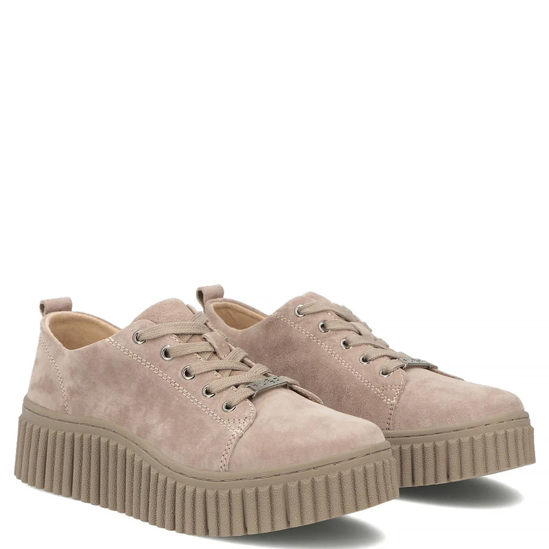 Filippo Women's Suede Leather Sneakers On Grooved Platform Beige DP8337/26 BE