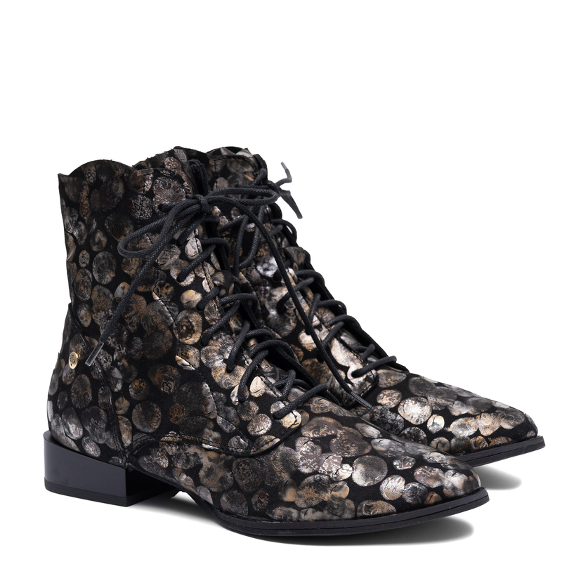 Maciejka Women's Leather Patterned Lace-Up Flat Ankle Boots Black 6391W-05/00-1